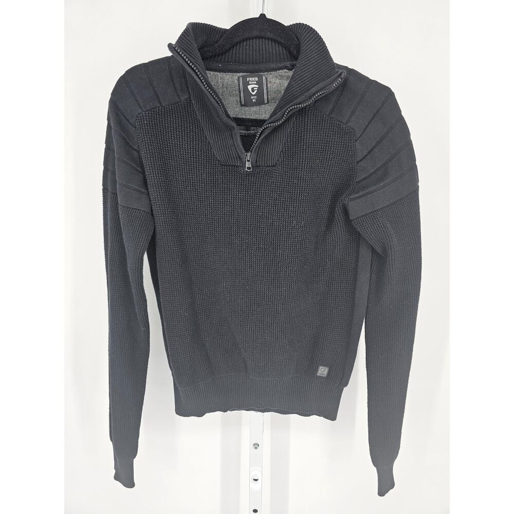 Fried Denim NYC Mens Sz M 1/4 Zip Pullover Sweater Black Textured